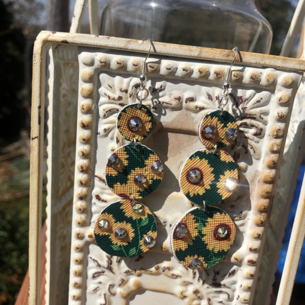 Sunflower Rhinestone Earrings - Picture 6 of 6